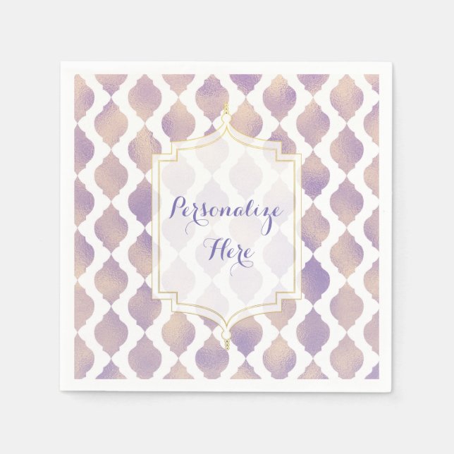 Purple Gold & White Moroccan Modern Wedding Napkins (Front)