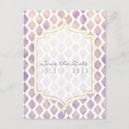 Purple Gold  White Moroccan Wedding Save the Date Announcement Postcard