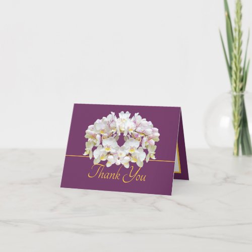 Purple Gold White Orchids Chic Bouquet Thank You Card