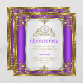 Purple Gold White Pearl Princess Quinceanera Invitation (Front/Back)