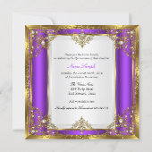 Purple Gold White Pearl Princess Quinceanera Invitation (Back)