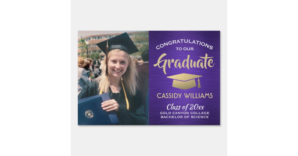 Purple Gold White Photo Congratulations Graduation Sign | Zazzle.com