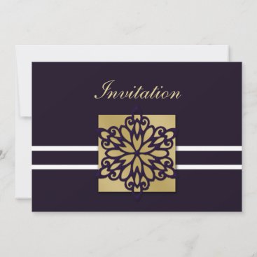 purple gold winter wedding Invitation cards