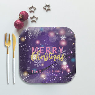 Purple Gold Winter Wonderland Christmas Dinner Paper Plates