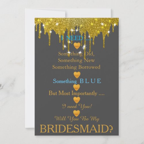 Purple  Gold with Heart Will You Be my Bridesmaid Invitation