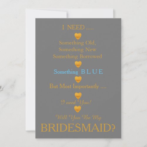 Purple  Gold with Heart Will You Be my Bridesmaid Invitation