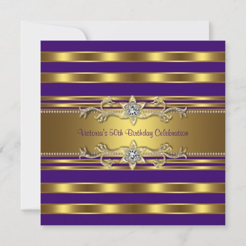 Purple Gold Womans 50th Birthday Party Invitation