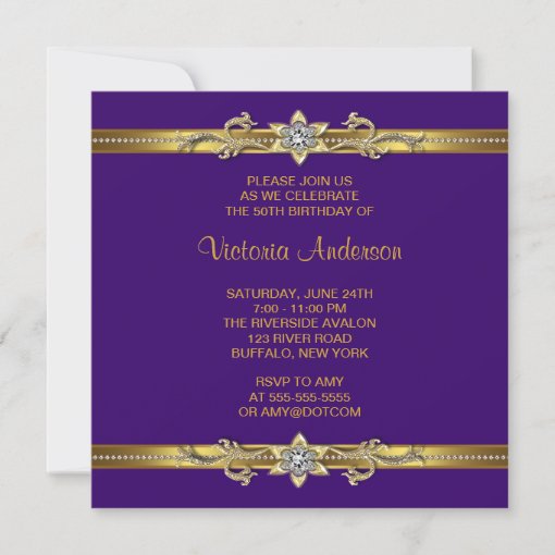 Purple Gold Womans 50th Birthday Party Invitation | Zazzle