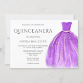 Purple & Gold Wonderful Mermaid Dress Quinceanera Invitation (Back)