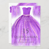 Purple & Gold Wonderful Mermaid Dress Quinceanera Invitation (Front/Back)
