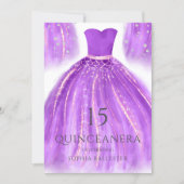 Purple & Gold Wonderful Mermaid Dress Quinceanera Invitation (Front)