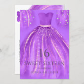 Purple Gold Wonderful Mermaid Dress Sweet 16 Party Invitation (Front/Back)
