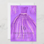 Purple Gold Wonderful Mermaid Dress Sweet 16 Party Invitation (Front)