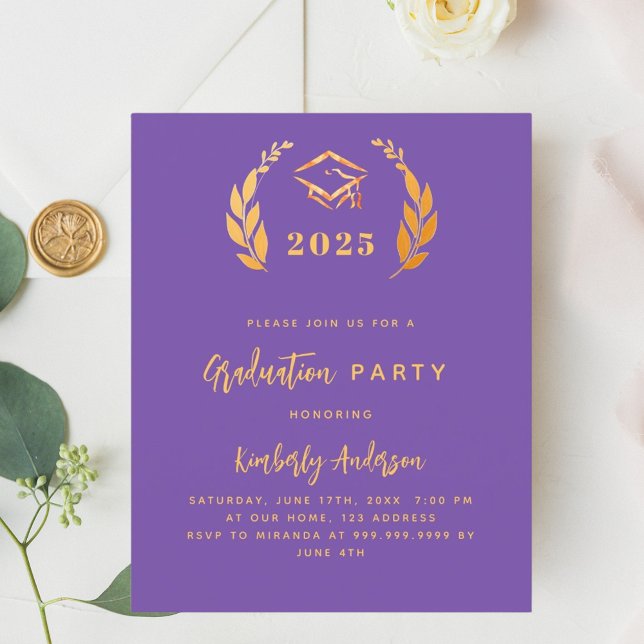 Purple gold wreath Graduation Party invitation (Creator Uploaded)