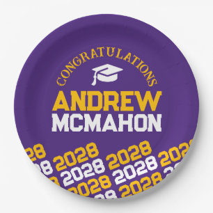 Purple & Gold Yellow Half Repeat Grad Personalized Paper Plates