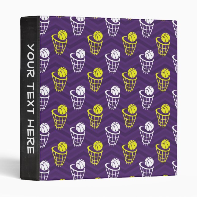 Purple, Gold Yellow, White, Basketball Chevron 3 Ring Binder (Front/Spine)