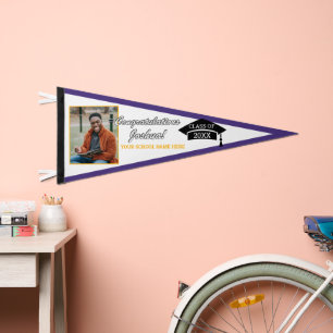 Purple Gold Yellow White Congratulations Grad Pennant Flag