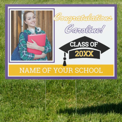 Purple Gold Yellow White Congratulations Grad Sign