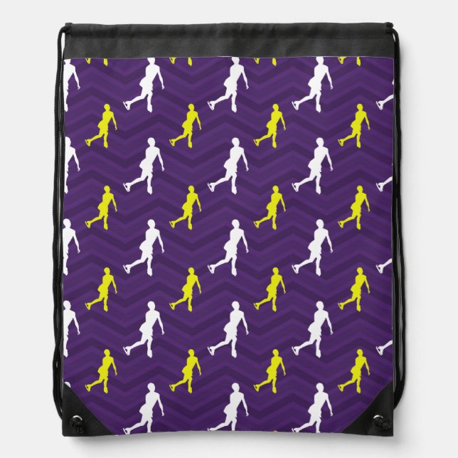 Purple, Gold Yellow, White, Figure Skating Chevron Drawstring Bag (Front)