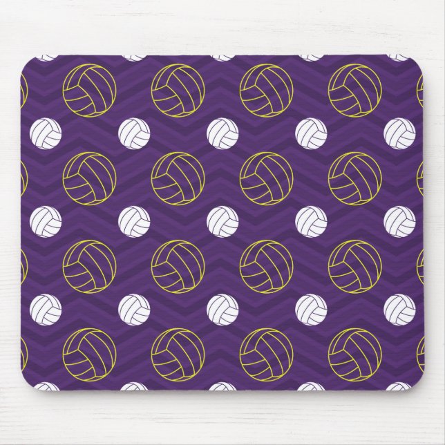 Purple, Gold Yellow, White, Volleyball Chevron Mouse Pad (Front)