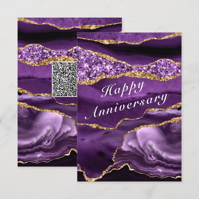Purple Gold Your QR Code Wishes Anniversary Card (Front/Back)