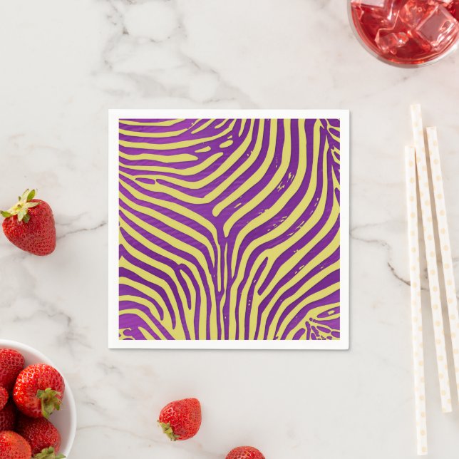 Purple & Gold Zebra Stripes Pattern Decoupage Napkins (Insitu)
