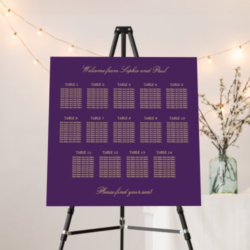 Purple Golden Beige 14 Table Seating Chart Foam Board