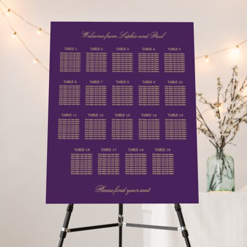 Purple Golden Beige 19 Table Seating Chart Foam Board