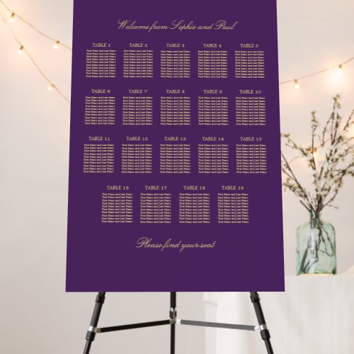Purple Golden Beige 19 Table Seating Chart Foam Board