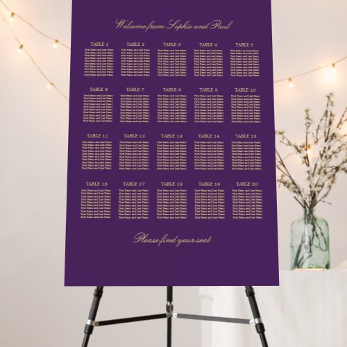 Purple Golden Beige 20 Table Seating Chart Foam Board