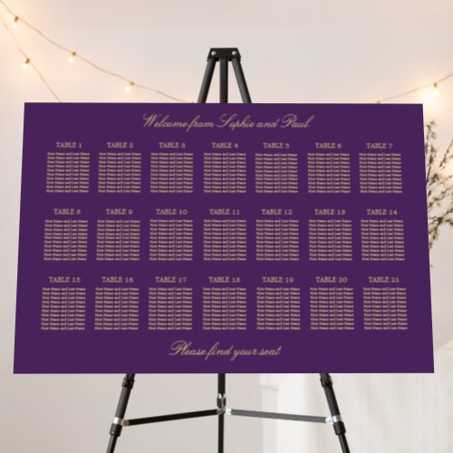 Purple Golden Beige 21 Table Seating Chart Foam Board