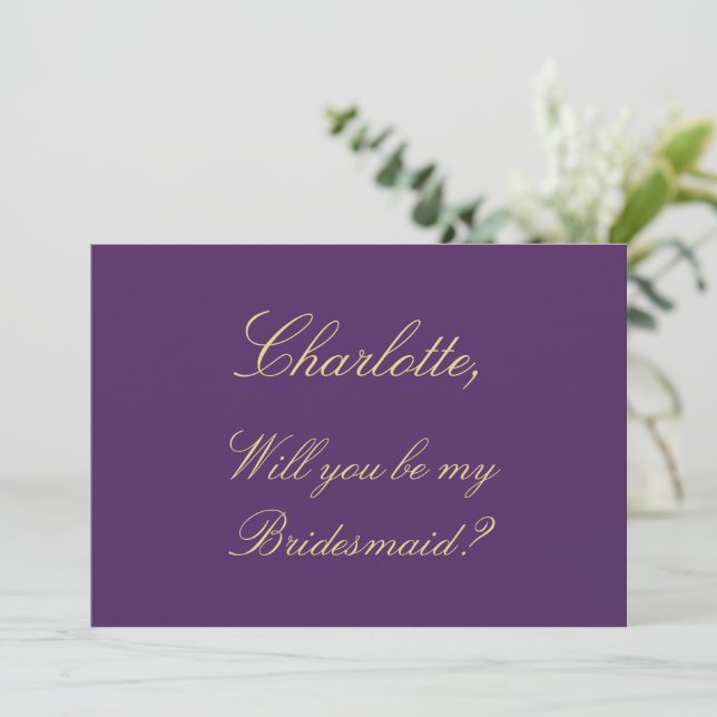 Purple Golden Beige Bridesmaid Proposal Card (Standing Front)