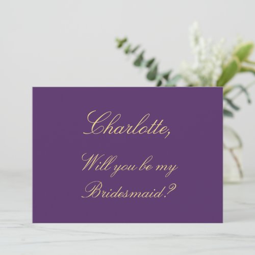 Purple Golden Beige Bridesmaid Proposal Card