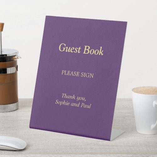 Purple Golden Beige Guest Book Pedestal Sign