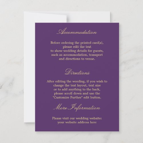 Purple Golden Beige Wedding Details Card