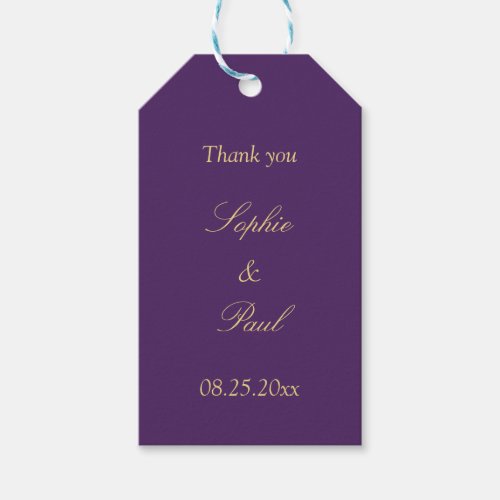Purple Golden Beige Wedding Favor Thank You Gift Tags