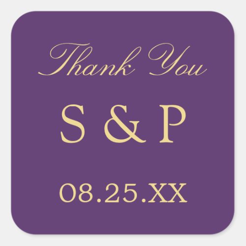 Purple Golden Beige Wedding Favor Thank You Square Sticker