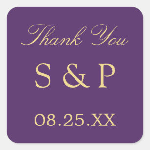 Purple Golden Beige Wedding Favor Thank You Square Sticker
