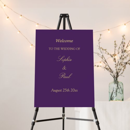 Purple Golden Beige Wedding Welcome Sign