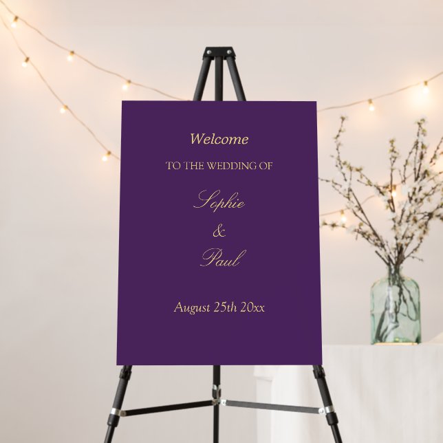 Purple Golden Beige Wedding Welcome Sign (In Situ (Stand))