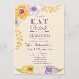Purple Golden Floral Watercolor Engagement Party Invitation