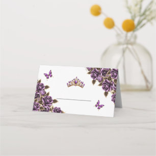 Purple Golden Roses Butterfly Place Card