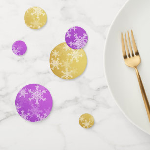 Purple Golden Snowflakes Minimalist Christmas Confetti