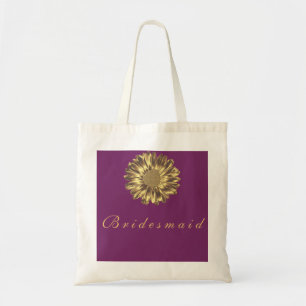 Purple Golden Sunflower Personalized Name Monogram Tote Bag
