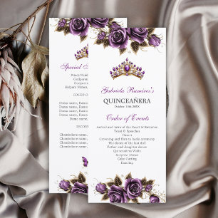 Purple Golden Tiara Floral Quinceañera Program