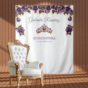 Purple Golden Tiara Roses Quinceañera Backdrop