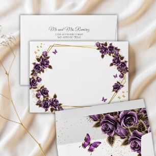 Purple Golden Tiara Roses Quinceañera Envelope
