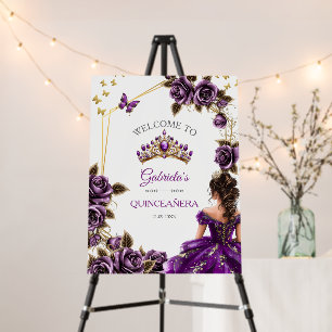 Purple Golden Tiara Roses  Quinceañera Welcome  Foam Board