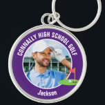 Purple Golfer Photo High School Golf Team Keychain<br><div class="desc">This cool customized high school golf team photo gift features white typography of your golfer name on a purple keychain with a cute golfing icon. Personalize with your student's photograph and class year for a commemorative keepsake gift.</div>