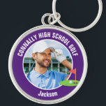 Purple Golfer Photo High School Golf Team Keychain<br><div class="desc">This cool customized high school golf team photo gift features white typography of your golfer name on a purple keychain with a cute golfing icon. Personalize with your student's photograph and class year for a commemorative keepsake gift.</div>